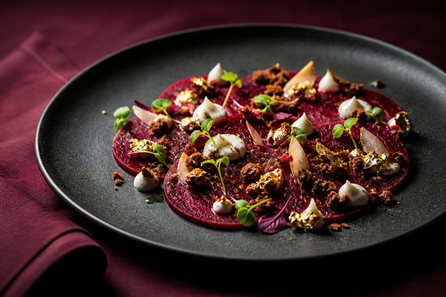 Crimson beet carpaccio with horseradish cream