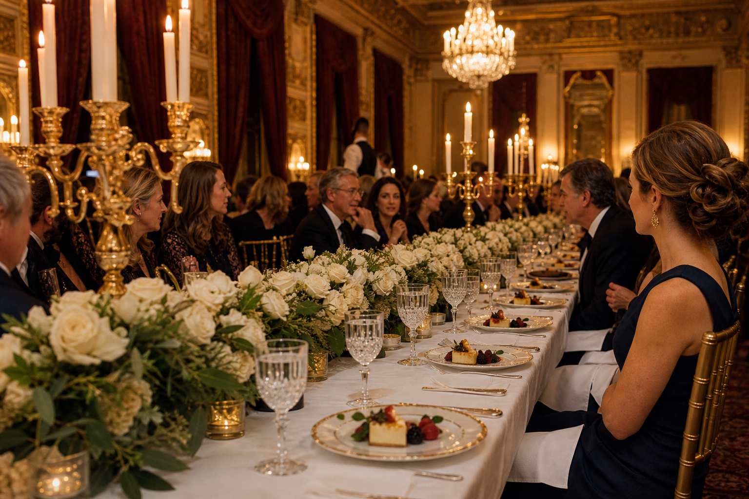 Long banquet table set for a tasting premiere